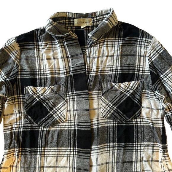 Cloth & Stone Shirt Button Down Plaid Black and White Small - Picture 2 of 7